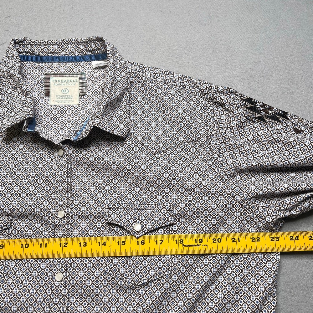 Panhandle Rough‎ Stock Western Shirt Mens XL Geometric Embroidered Sleeve Snap - Picture 5 of 13